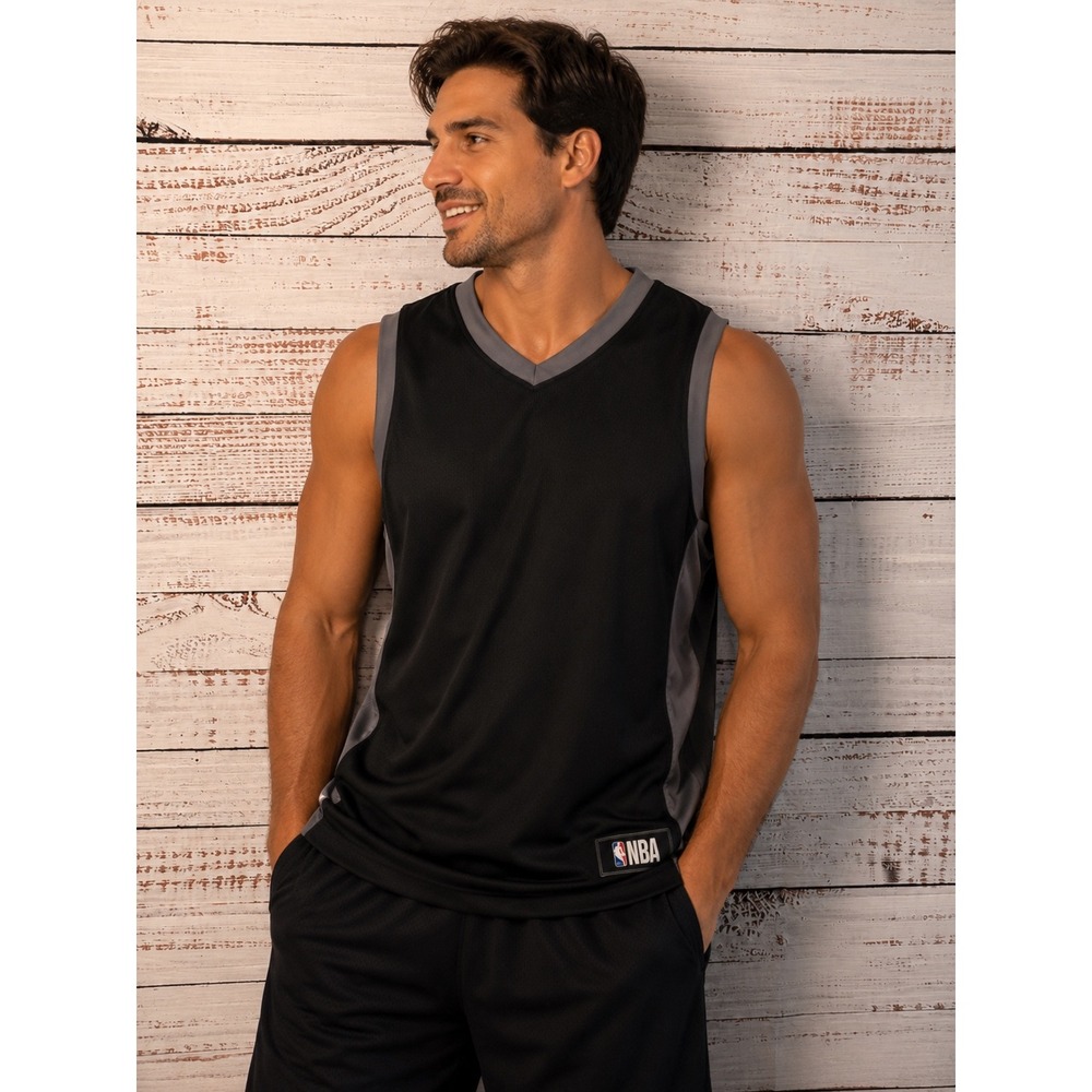 NBA mens Basketball Tank Top Jersey Black Grey Mesh Sleeveless Shirt size small